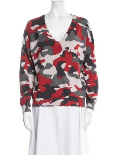 Pre-owned Minnie Rose Camouflage Print V-neck Sweater In Red