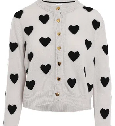 Minnie Rose Cashmere All Over Hearts Cardigan In White