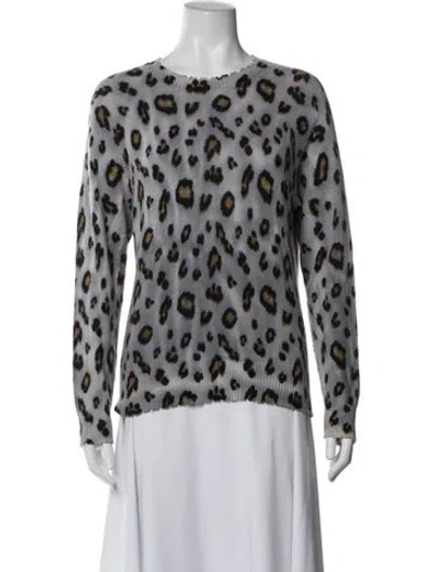 Pre-owned Minnie Rose Cashmere Animal Print Sweater In Blue