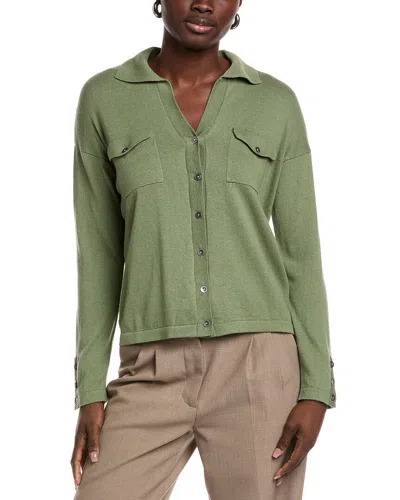 Minnie Rose Cashmere-blend Camp Shirt In Green