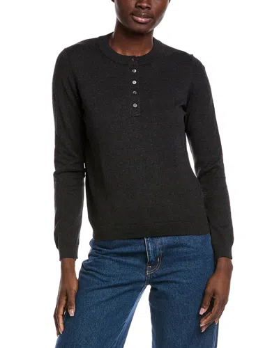 Minnie Rose Cashmere-blend Henley Sweater In Black