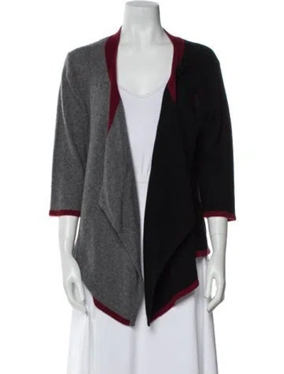 Pre-owned Minnie Rose Cashmere Colorblock Pattern Sweater In Black/grey/red