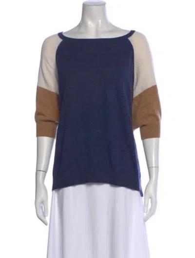 Pre-owned Minnie Rose Cashmere Colorblock Pattern Sweater In Blue