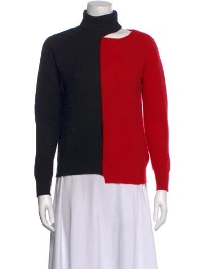 Pre-owned Minnie Rose Cashmere Colorblock Pattern Sweater In Red