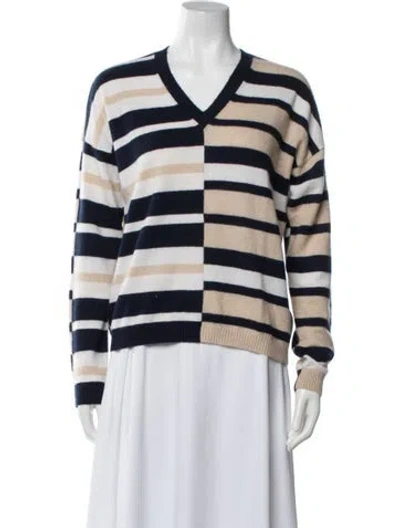 Pre-owned Minnie Rose Cashmere Colorblock Pattern Sweater In White