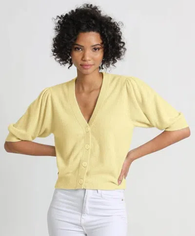 Minnie Rose Cashmere Cropped Puff Sleeve Cardigan In Yellow