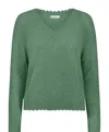 Minnie Rose Cashmere Distressed Edge V-neck In Green