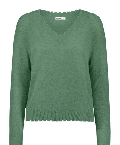 Minnie Rose Cashmere Distressed Edge V-neck In Green