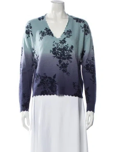 Pre-owned Minnie Rose Cashmere Floral Print Sweater In Blue