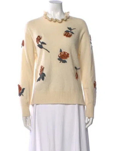 Pre-owned Minnie Rose Cashmere Floral Print Sweater In Neutral