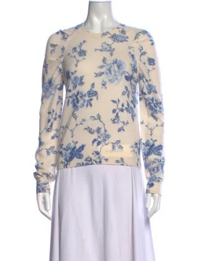Pre-owned Minnie Rose Cashmere Floral Print Sweater In Neutrals