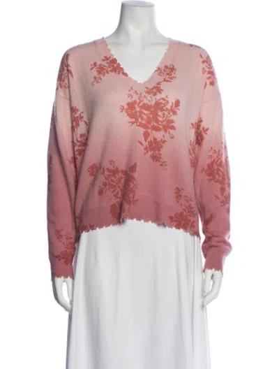 Pre-owned Minnie Rose Cashmere Floral Print Sweater In Pink
