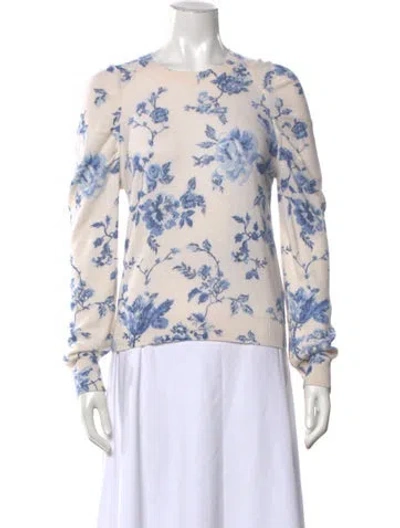 Pre-owned Minnie Rose Cashmere Floral Print Sweater In White