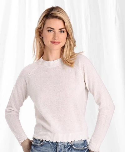 Minnie Rose Cashmere Frayed Edge Cropped Crew Neck Sweater In White