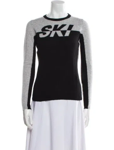 Pre-owned Minnie Rose Cashmere Graphic Print Sweater In Black