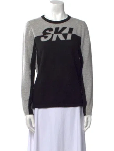 Pre-owned Minnie Rose Cashmere Graphic Print Sweater In Black