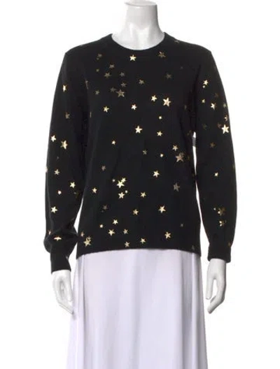 Pre-owned Minnie Rose Cashmere Graphic Print Sweater In Black