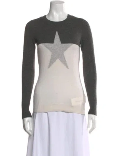Pre-owned Minnie Rose Cashmere Graphic Print Sweater In Gray