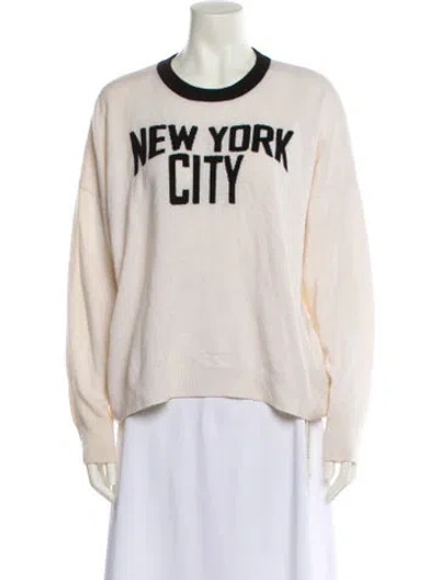Pre-owned Minnie Rose Cashmere Graphic Print Sweater In White