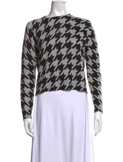 Pre-owned Minnie Rose Cashmere Houndstooth Print Sweater In Black