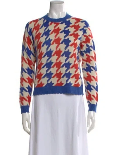 Pre-owned Minnie Rose Cashmere Houndstooth Print Sweater In Blue