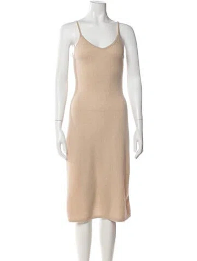 Pre-owned Minnie Rose Cashmere Midi Length Dress In Neutrals