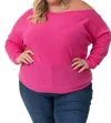 Minnie Rose Cashmere Off The Shoulder Top - Plus In Azalea In Pink
