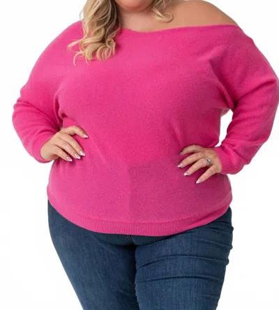 Minnie Rose Cashmere Off The Shoulder Top - Plus In Azalea In Pink