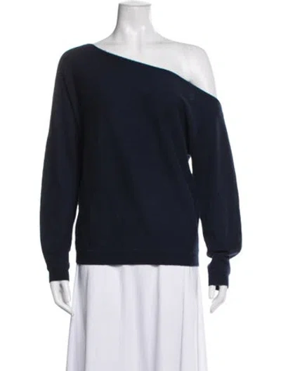 Pre-owned Minnie Rose Cashmere Off-the-shoulder Sweater In Blue