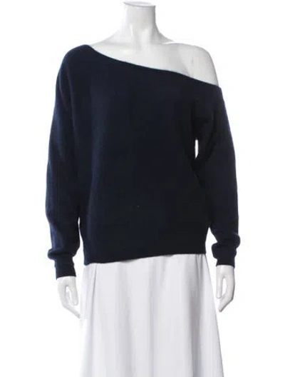 Pre-owned Minnie Rose Cashmere Off-the-shoulder Sweater In Blue