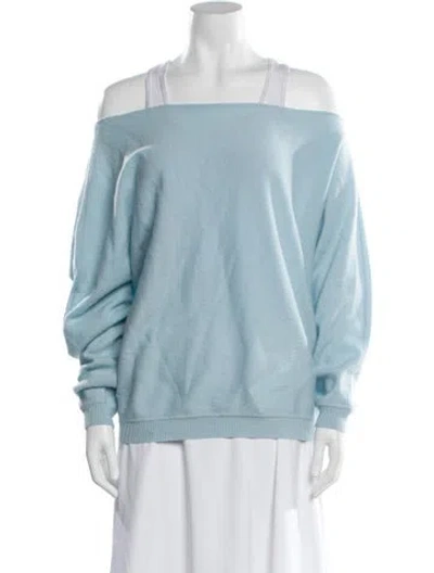 Pre-owned Minnie Rose Cashmere Off-the-shoulder Sweater W/ Tags In Blue