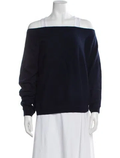 Pre-owned Minnie Rose Cashmere Off-the-shoulder Sweater W/ Tags In Blue
