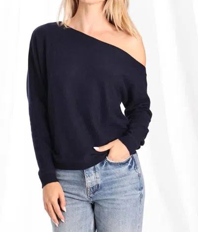 Minnie Rose Cashmere Off-the-shoulder Top In Navy In Blue