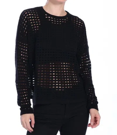 Minnie Rose Cashmere Open Novelty Stitch Boxy Pullover Sweater In Black
