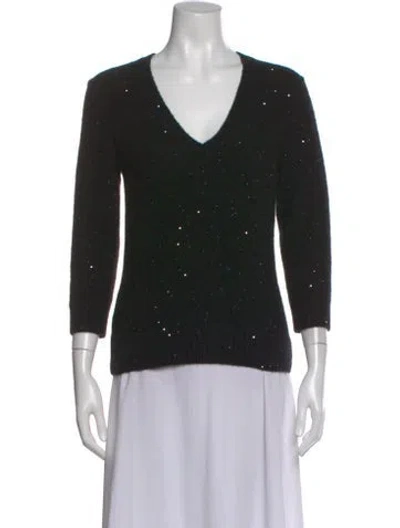Pre-owned Minnie Rose Cashmere Patterned Sweater W/ Tags In Black