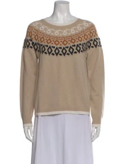 Pre-owned Minnie Rose Cashmere Patterned Sweater W/ Tags In Neutral