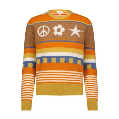 Minnie Rose Cashmere Peace At The Saloon Crewneck Sweater In Yellow