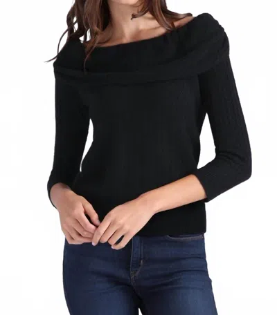 Minnie Rose Cashmere Pointelle Off Shoulder Sweater With Tier In Black