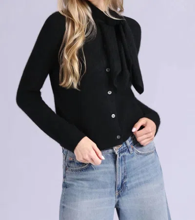 Minnie Rose Cashmere Pointelle Tie Up Cardigan In Black