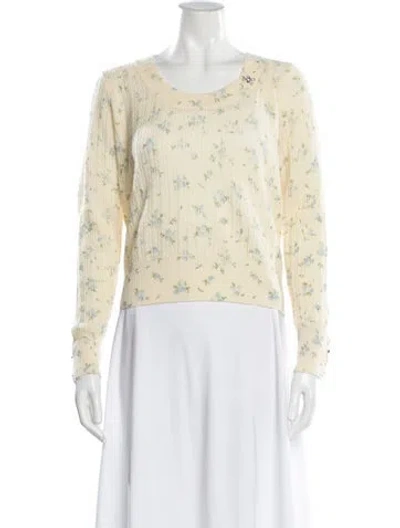 Pre-owned Minnie Rose Cashmere Printed Sweater In Yellow