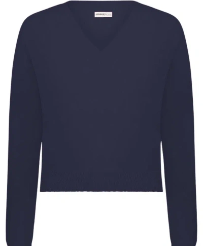 Minnie Rose Cashmere Raglan V-neck Sweater In Blue