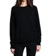 Minnie Rose Cotton Cashmere Relaxed Frayed With Studs In Black In Black
