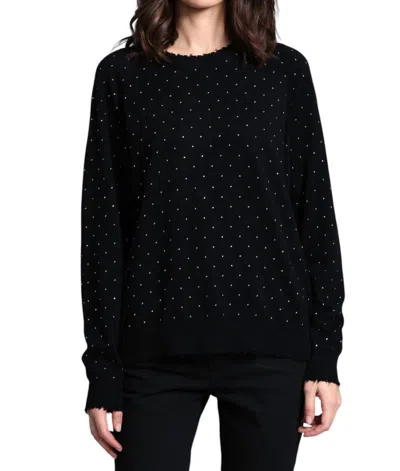MINNIE ROSE CASHMERE STRETCH STUDDED CREW SWEATER IN BLACK