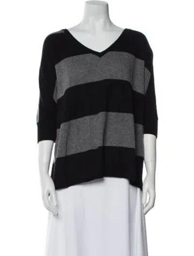 Pre-owned Minnie Rose Cashmere Striped Sweater In Black