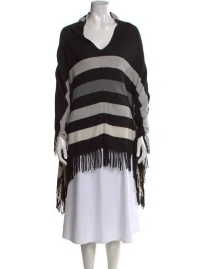 Pre-owned Minnie Rose Cashmere Striped Sweater In Black