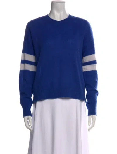 Pre-owned Minnie Rose Cashmere Striped Sweater In Blue