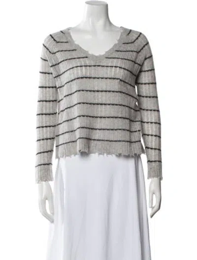 Pre-owned Minnie Rose Cashmere Striped Sweater In Grey