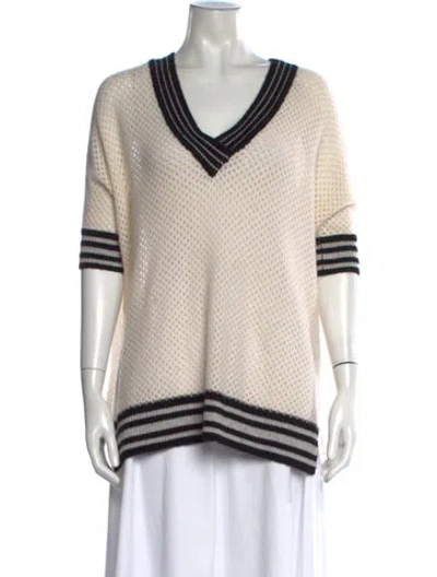 Pre-owned Minnie Rose Cashmere Striped Sweater In Neutrals