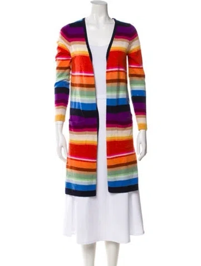 Pre-owned Minnie Rose Cashmere Striped Sweater In Orange