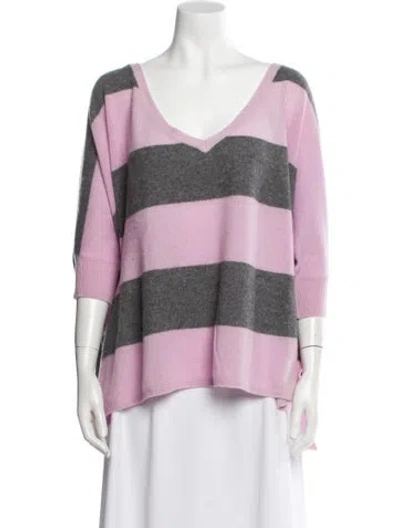 Pre-owned Minnie Rose Cashmere Striped Sweater In Purple
